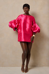 MALMO BALLOON SLEEVE DRESS IN FUCHSIA
