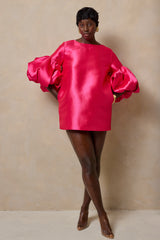 MALMO BALLOON SLEEVE DRESS IN FUCHSIA