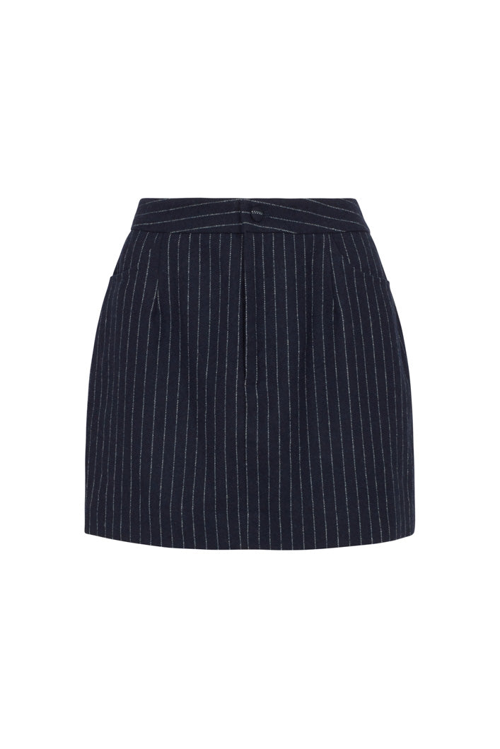 MILAN PINSTRIPED TAILORED MINI SKIRT IN NAVY