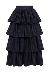 MILAN 2 in 1 PINSTRIPED MIDI-MINI TIERED SKIRT IN NAVY