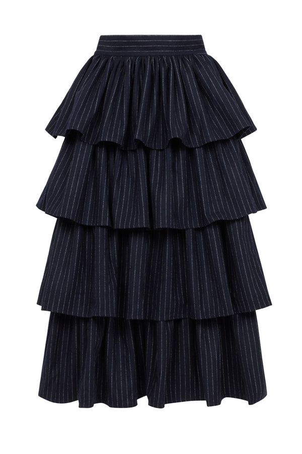 MILAN 2 in 1 PINSTRIPED MIDI-MINI TIERED SKIRT IN NAVY