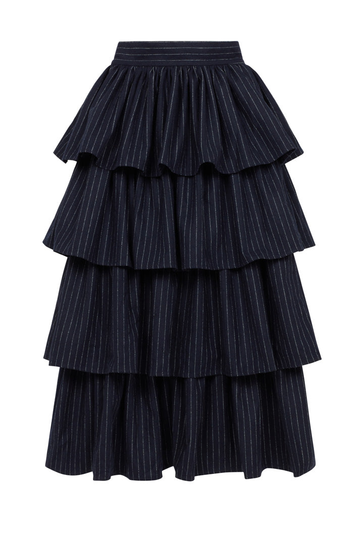 MILAN 2 in 1 PINSTRIPED MIDI-MINI TIERED SKIRT IN NAVY