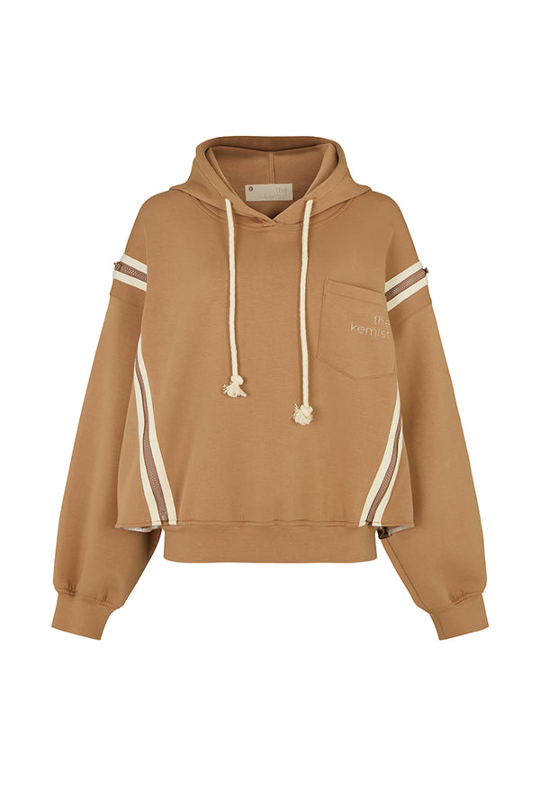 MIYAKO LUXE HYBRID HOODIE IN BROWN AND OFF-WHITE