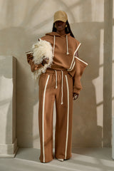 MIYAKO WIDE LEG LUXE PANTS IN BROWN AND OFF-WHITE