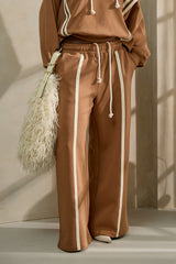 MIYAKO WIDE LEG LUXE PANTS IN BROWN AND OFF-WHITE