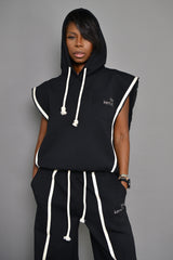 MIYAKO LUXE HYBRID HOODIE IN BLACK AND CREAM