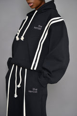 MIYAKO LUXE HYBRID HOODIE IN BLACK AND CREAM