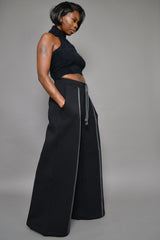 MIYAKO WIDE LEG LUXE PANTS IN BLACK AND GREY