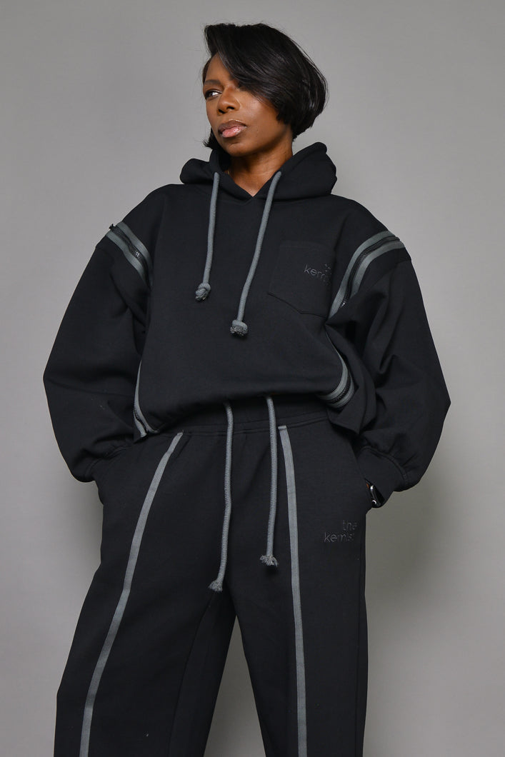 MIYAKO LUXE HYBRID HOODIE IN BLACK AND GREY