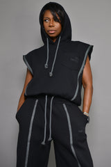 MIYAKO LUXE HYBRID HOODIE IN BLACK AND GREY