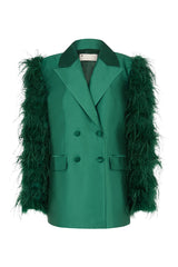 MONACO FEATHERED SLEEVE TAILORED BLAZER IN GREEN