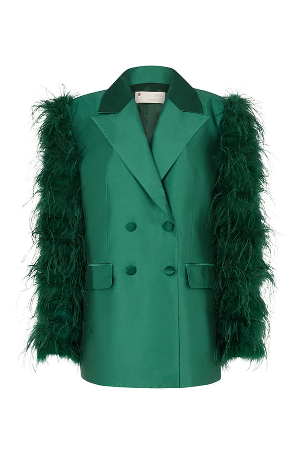 MONACO FEATHERED SLEEVE TAILORED BLAZER IN GREEN