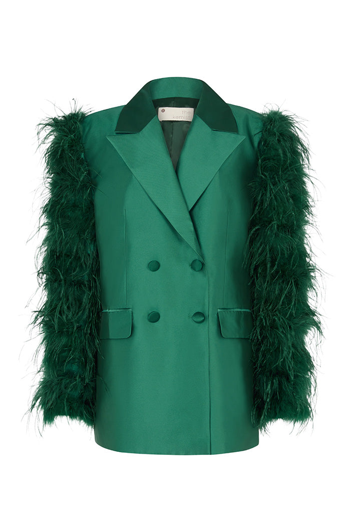 MONACO FEATHERED SLEEVE TAILORED BLAZER IN GREEN
