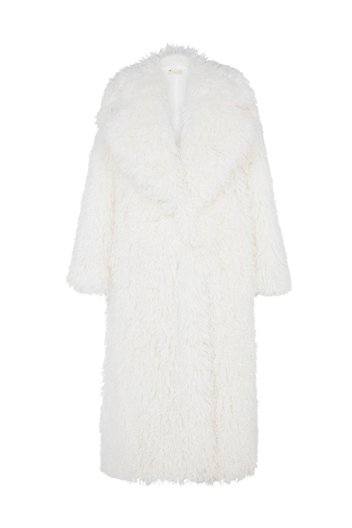 MONTCLAIR MONGOLIAN FAUX FUR COAT IN OFF-WHITE