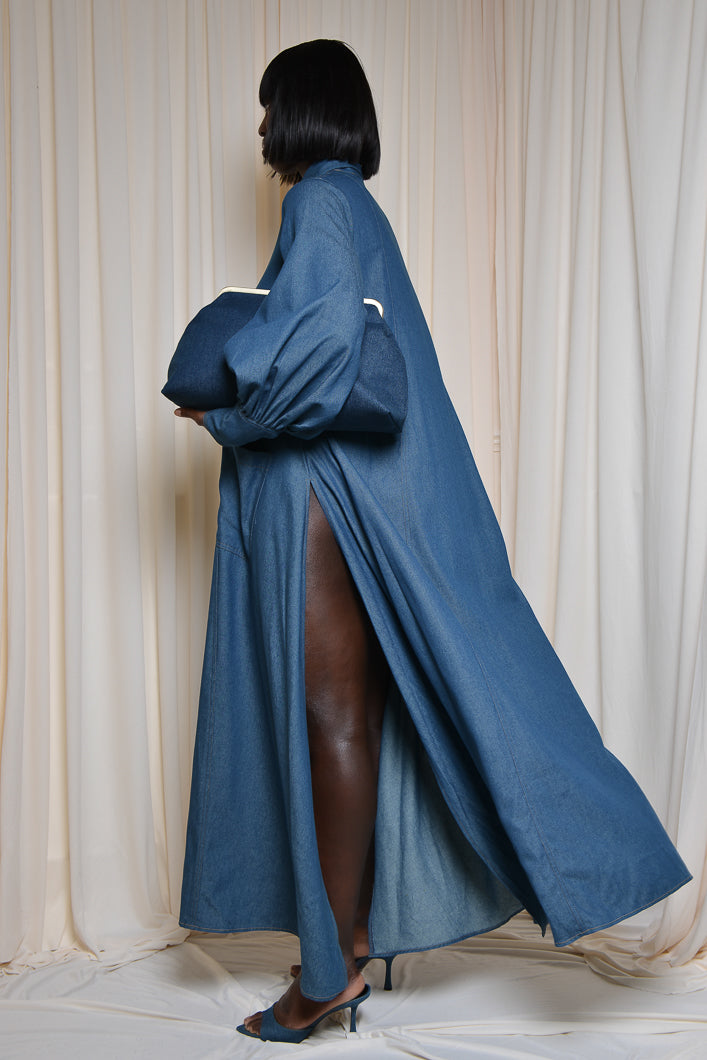 MODENA MAXI FLARED SHIRT DRESS IN LIGHT DENIM