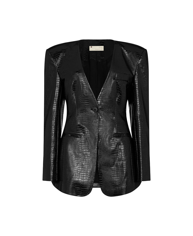 OSTIA STRUCTURED FAUX CROC LEATHER BLAZER IN BLACK