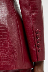 OSTIA STRUCTURED FAUX CROC LEATHER BLAZER IN BURGUNDY