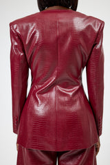 OSTIA STRUCTURED FAUX CROC LEATHER BLAZER IN BURGUNDY