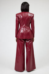 OSTIA STRUCTURED FAUX CROC LEATHER BLAZER IN BURGUNDY