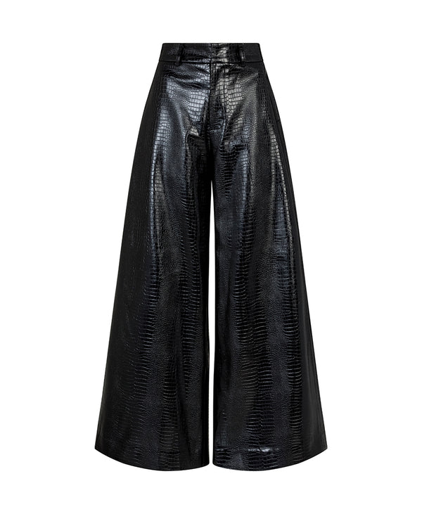 OSTIA WIDE LEG FAUX CROC LEATHER PANTS IN BLACK