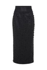 PISA PEARL EMBELLISHED FAUX LEATHER SKIRT IN BLACK