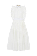 PORTO BRODERIE ANGLAISE SIDE RUFFLE BUTTON DOWN DRESS