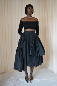 CALAIS ASYMMETRIC WIND BREAKER SKIRT IN BLACK