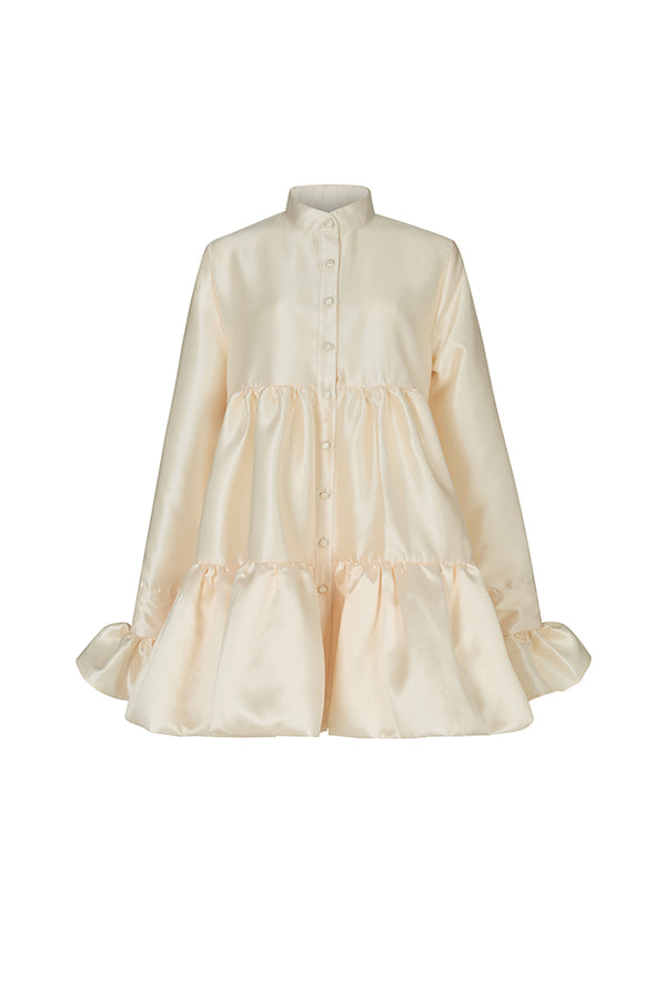 RAVENNA TIERED RUFFLED BABYDOLL SHIRT DRESS IN CHAMPAGNE