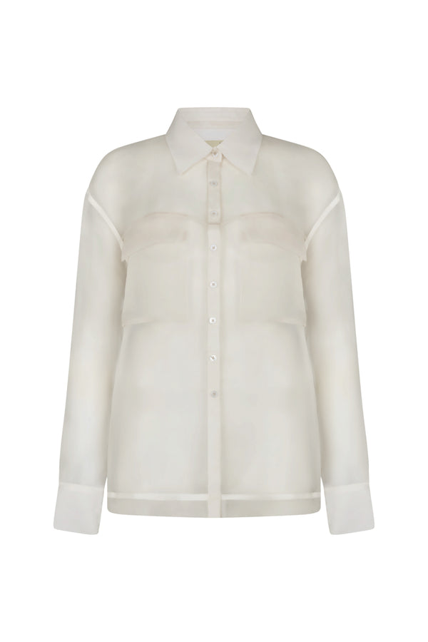 RUSE SILK SHEER SHIRT IN OFF-WHITE