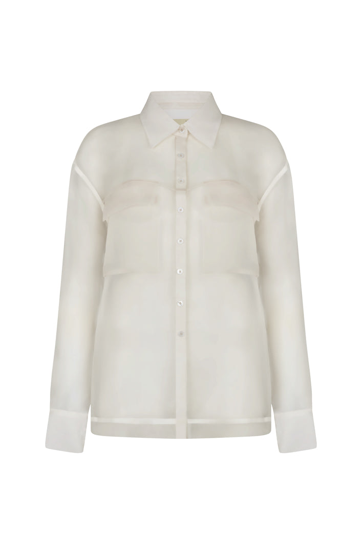 RUSE SILK SHEER SHIRT IN OFF-WHITE