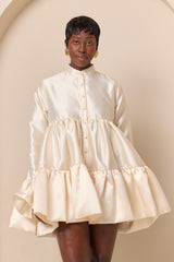 RAVENNA TIERED RUFFLED BABYDOLL SHIRT DRESS IN CHAMPAGNE