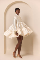 RAVENNA TIERED RUFFLED BABYDOLL SHIRT DRESS IN CHAMPAGNE