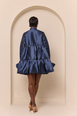 RAVENNA TIERED RUFFLED BABYDOLL SHIRT DRESS IN NAVY