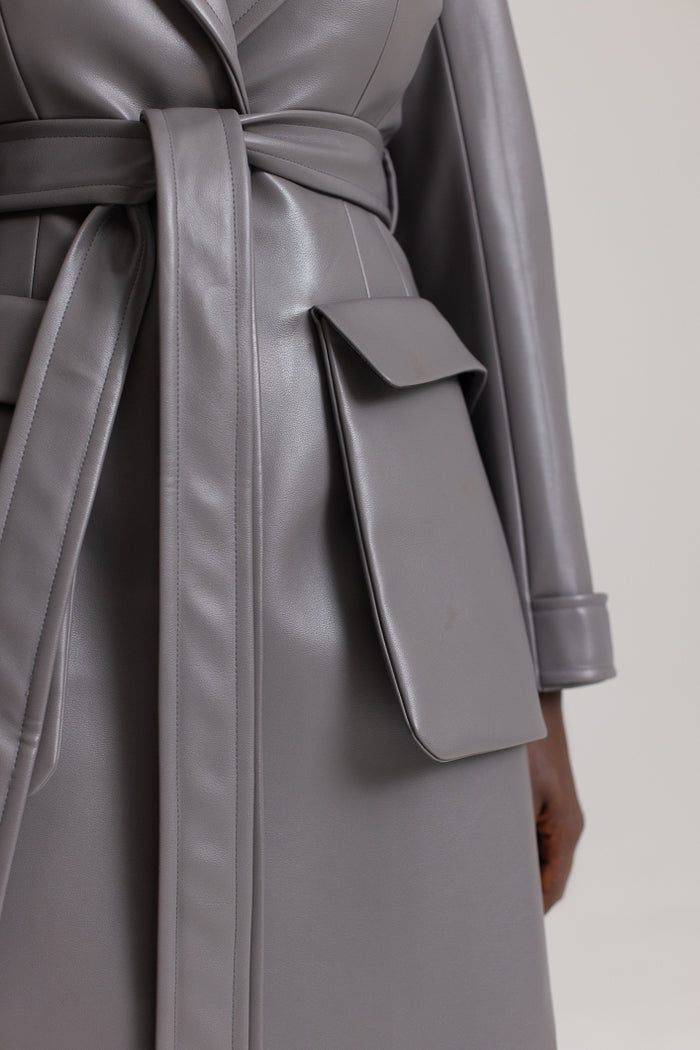 SAINT-REMY FAUX LEATHER TRENCH COAT IN GREY – THE KEMIST