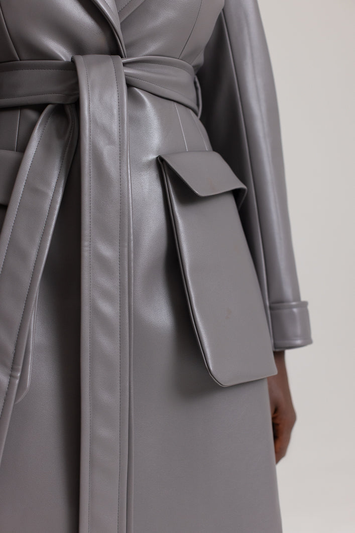 SAINT-REMY FAUX LEATHER TRENCH COAT IN GREY