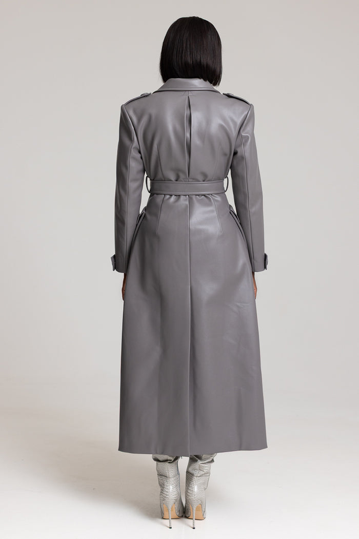 SAINT-REMY FAUX LEATHER TRENCH COAT IN GREY – THE KEMIST