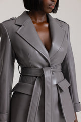 SAINT-REMY FAUX LEATHER TRENCH COAT IN GREY