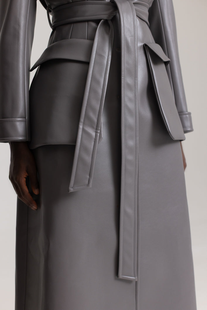 SAINT-REMY FAUX LEATHER TRENCH COAT IN GREY