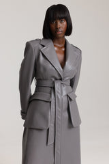SAINT-REMY FAUX LEATHER TRENCH COAT IN GREY