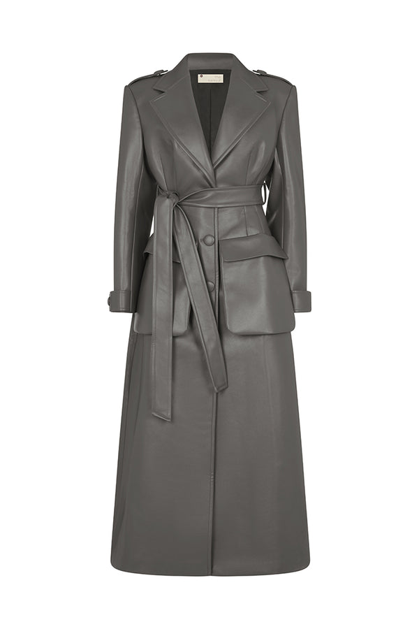 SAINT-REMY FAUX LEATHER TRENCH COAT IN GREY