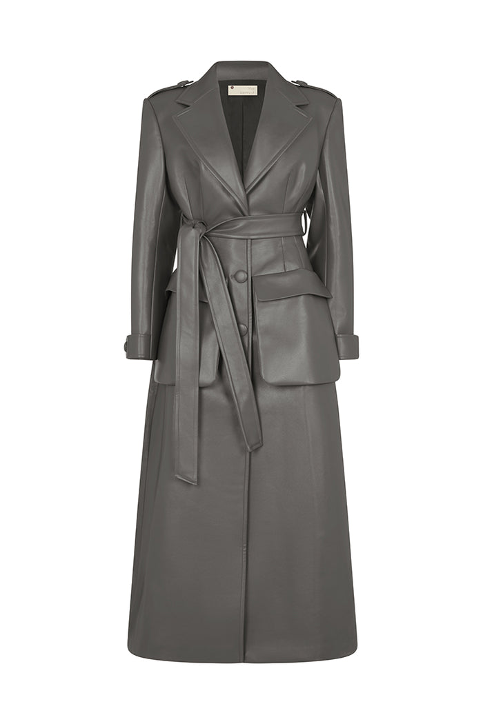 SAINT-REMY FAUX LEATHER TRENCH COAT IN GREY – THE KEMIST