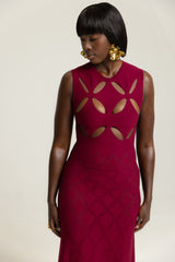 SEDONA CUT OUT KNIT DRESS IN BURGUNDY