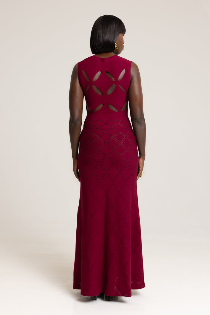 SEDONA CUT OUT KNIT DRESS IN BURGUNDY