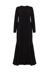 SIENNA MAXI DRESS WITH FAUX LEATHER PIPING IN BLACK