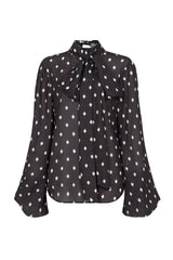 SOUSSE PUSSYBOW BLOUSE IN BLACK DIAMOND POLKADOT PRINT