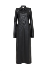 STOCKHOLM FAUX LEATHER MAXI SHIRT DRESS IN BLACK