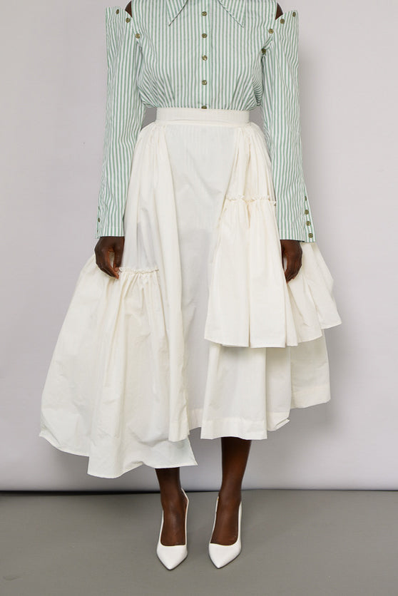 CALAIS ASYMMETRIC WIND BREAKER SKIRT IN OFF WHITE