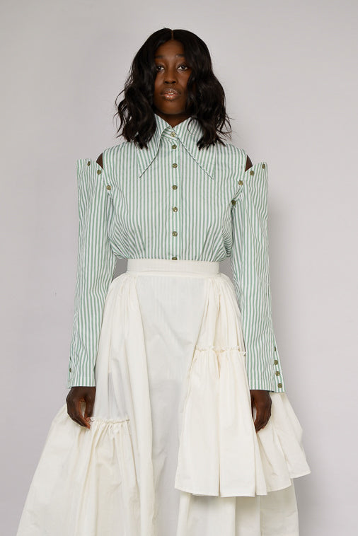 ZURICH STRIPED SHIRT WITH DETACHABLE SLEEVES IN GREEN