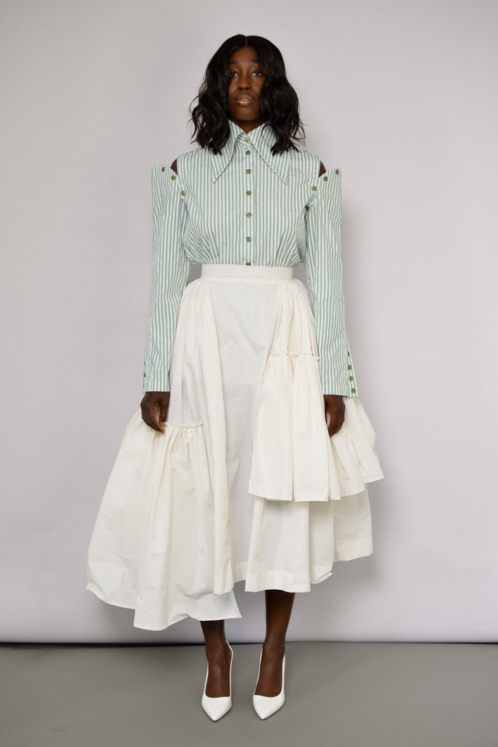 CALAIS ASYMMETRIC WIND BREAKER SKIRT IN OFF WHITE