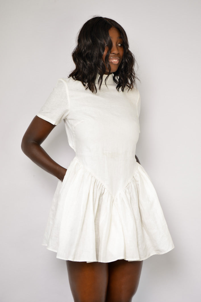 ROMA BASQUE DRESS IN OFF WHITE